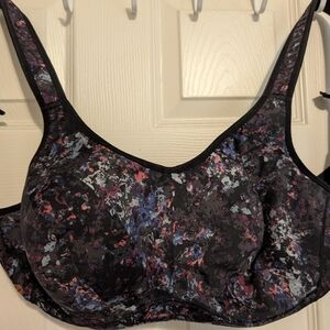 Black and Pink Floral Print Bra with Medium Support